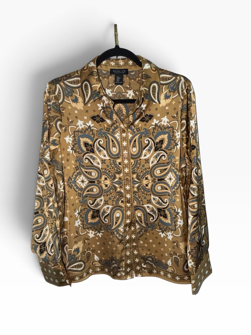 Rachel Zoe Satin Paisley Button-Down Shirt size M